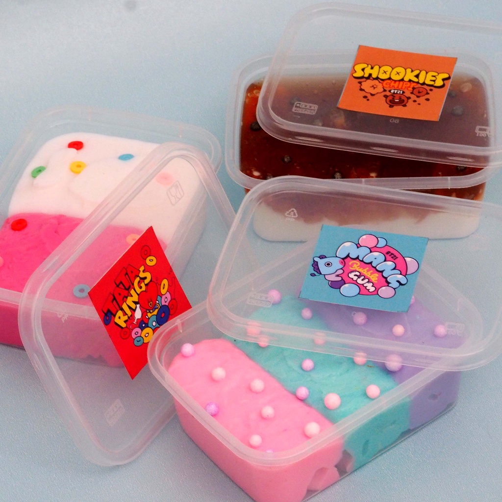 Slime BT Snack Dessert Box Slime Tofu Wangi Toping Springkels Warna Soft Kenyal Slime Fuyu Jelly