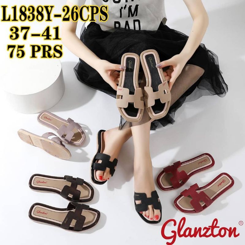 sandal glanzton 1838-26LIST - sandal jelly selop motif H wanita list