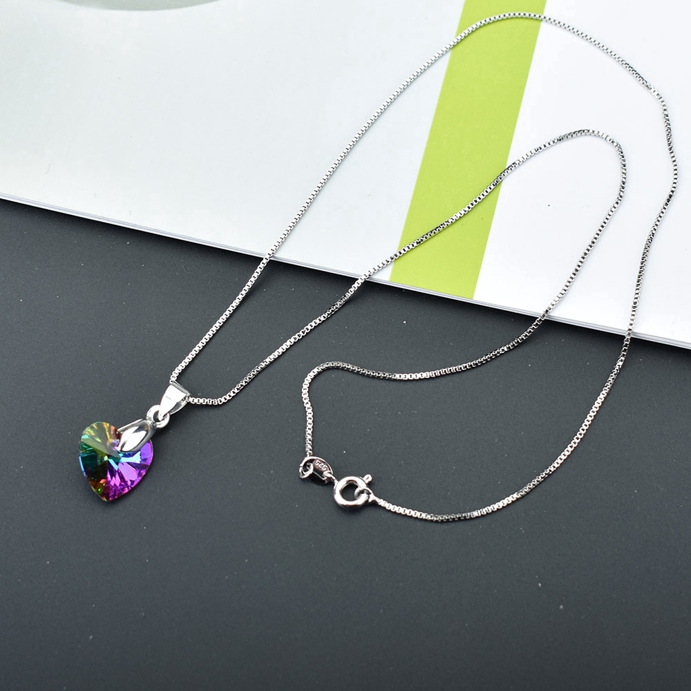 Kalung Rantai Choker Liontin Hati Kristal Warna Biru Untuk Wanita