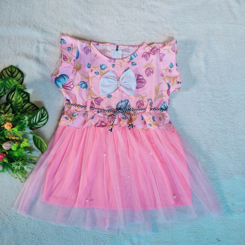 Dress anak 1 2 tahun tutun gaun anak perempuan cewek lucu motif bunga tulip fatonah shop purwodadi tulipitatutu