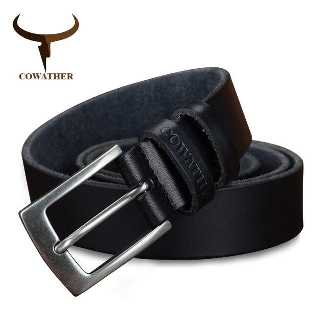 COWATHER Gesper Ikat Pinggang Sabuk Pria, Kulit Sapi Top Penuh Pria Cow Leather Belts For Men XF018