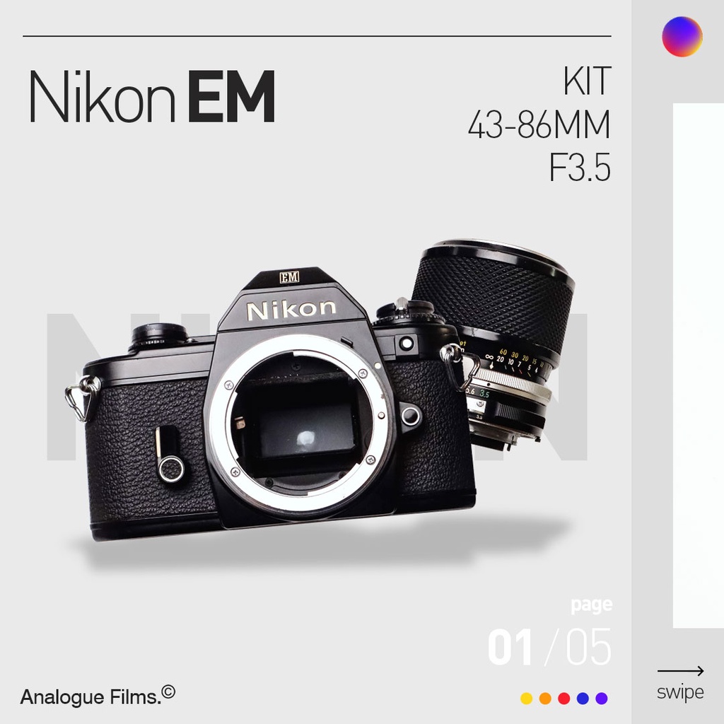 Kamera Analog Nikon EM kit 34-86 Kogaku Series Mulus Normal 