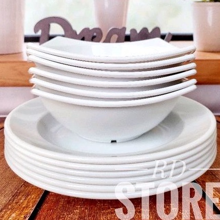 PROMO 12.PCS ISI 6.PIRING DAN 6.MANGKOK POLOS BAHAN MELAMINE WARE TEBAL ANTI PANAS DAN LENGKET