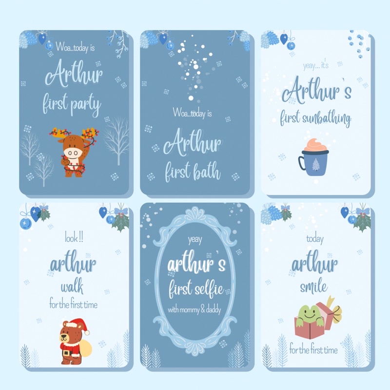 Baby milestone card baby boy premium winter animal theme free custom name