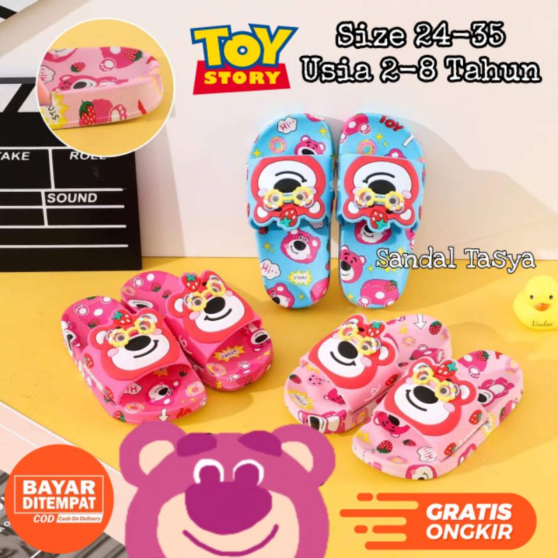 SIZE 30-35 Sandal Jelly Import Anak Perempuan Karakter Lotso Beruang Toy Story Original Balance 009 Selop Karet Terbaru Korea Umur 2 3 4 5 6 7 8 Tahun