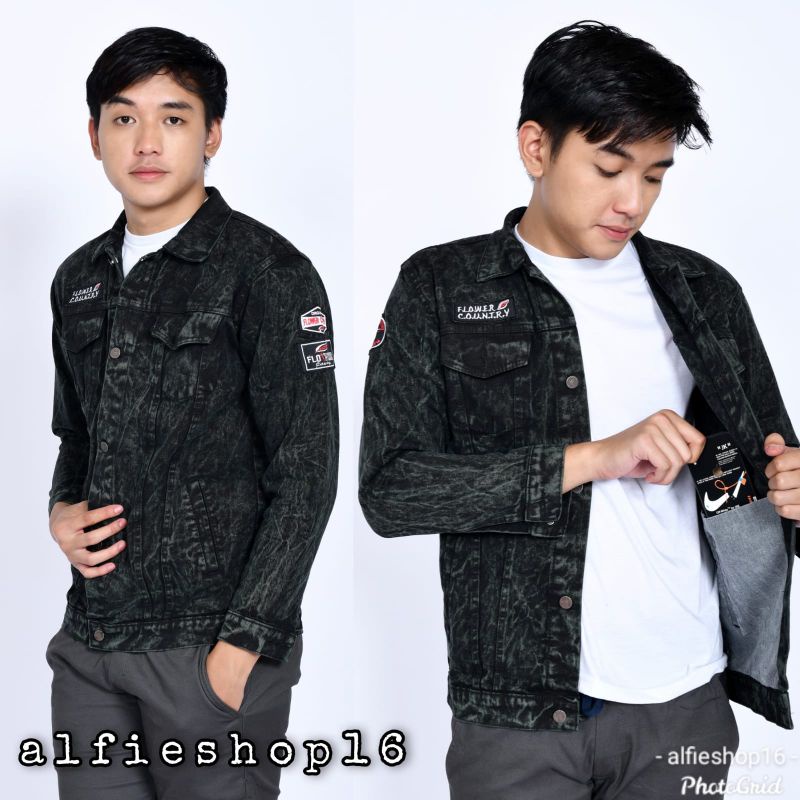 JAKET JEANS SANDWASH FLOWERCOUNTRY - JAKET JEANS PRIA - JAKET JEANS GAMBAR BELAKANG - THE BOJIEL