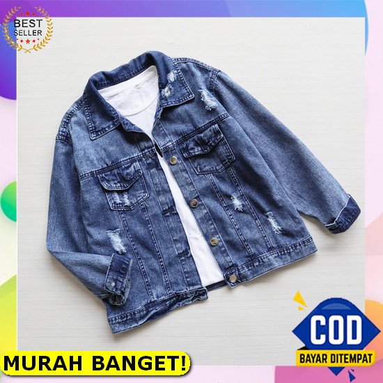 Amr Jeans - Jaket Jeans Wanita Pria Import Oversize Unisex Keren - Words Collection - Jj Star 1365 O