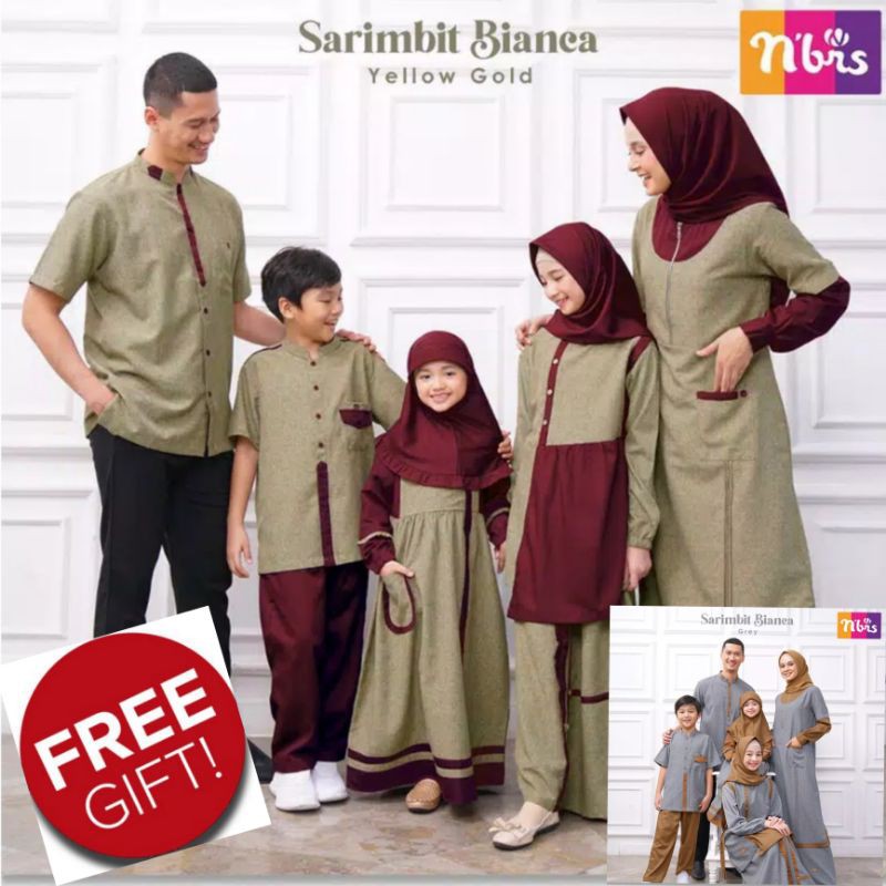 Gamis Nibras Sarimbit Terbaru 2021 Bianca Warna Grey dan Yellow Gold