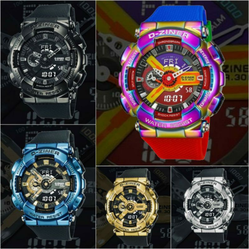 D-ZINER DZ-8295 Jam Tangan Pria Dual Time Original Rubber Strap