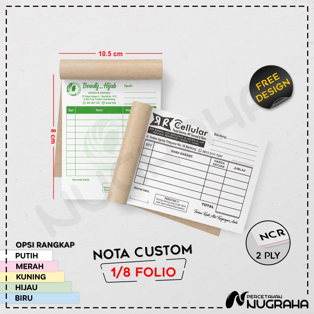 

NOTA CUSTOM 1/8 FOLIO 3 RANGKAP / BUKU NOTA KONTAN Isi 150 lembar