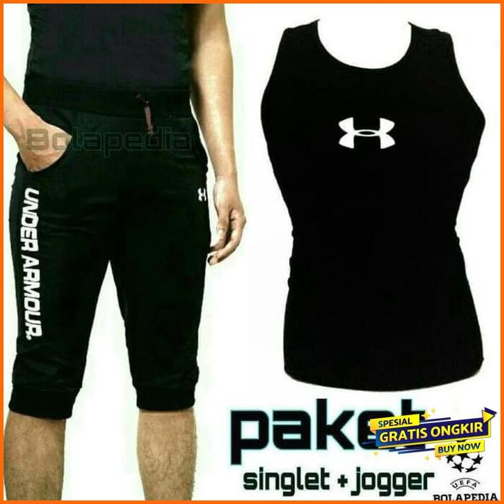 setelan singlet celana pendek pria baju fitnes gym keren olahraga