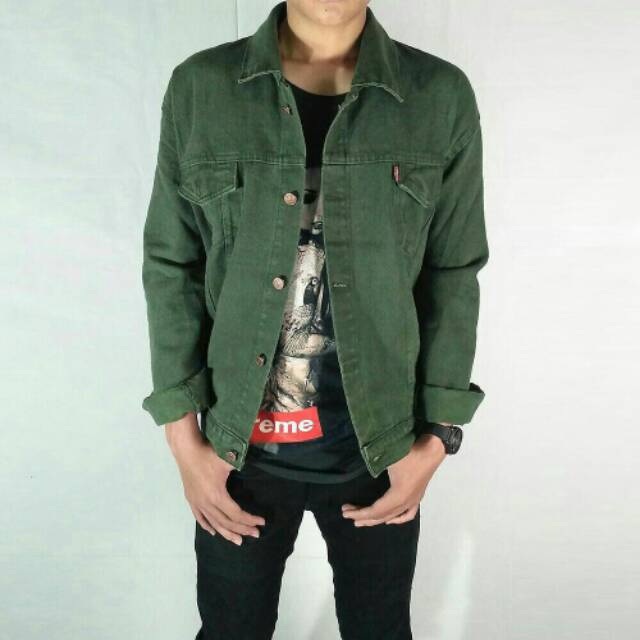 JAKET JEANS PERIA HIJAU ARMY/JAKET JEANS DENIM JUMBO/JAKET JEANS COWOK