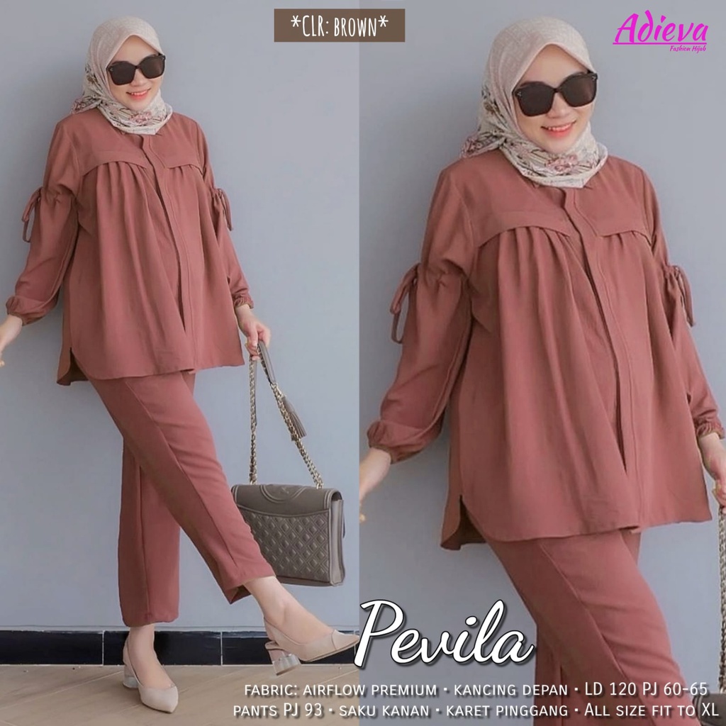 Pevila One Set Brown Blouse All Size Airflow Premium by Adieva / 296