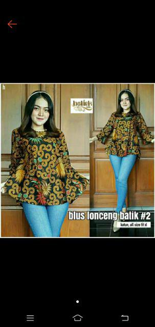 Blus Lonceng Batik Sogan Uler Teplok Warna Seragam Kantor Kerja Wanita Vintage Kondangan Puffpuff Ko