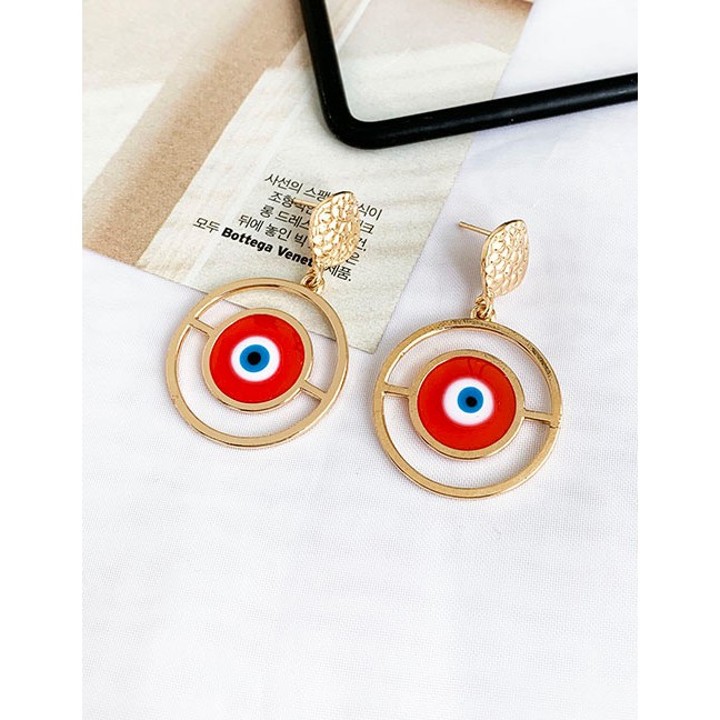 LRC Anting Tusuk Fashion Alloy Resin Eye Cutout Round Stud Earrings D96441