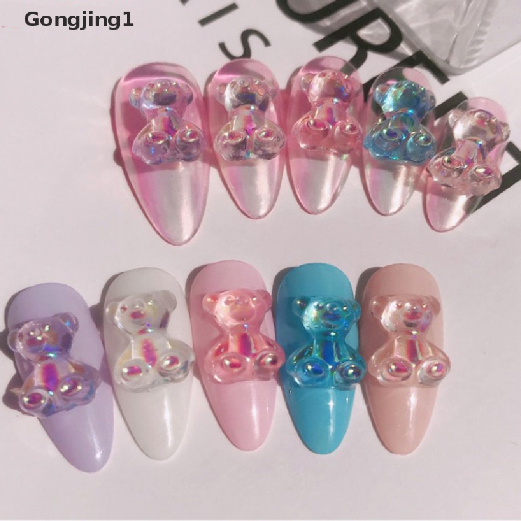 Gongjing1 6pcs Dekorasi Nail Art 3D Bentuk Beruang 3 Ukuran