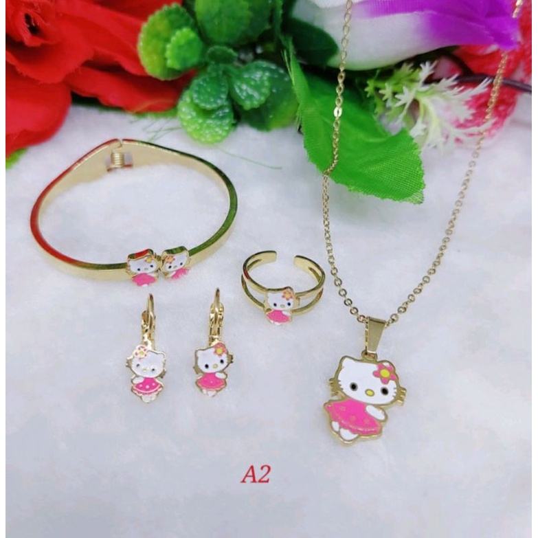 kalung liontin+gelang+cincin+anting set titanium anak