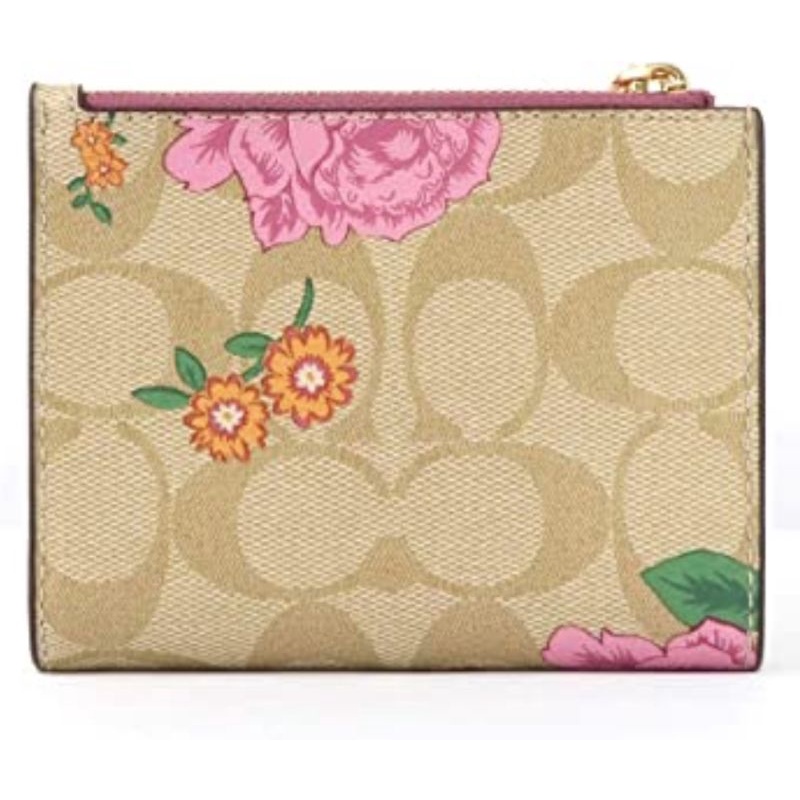 Coach Snap Card Case In Signature Canvas With Prairie Rose Print(2413)