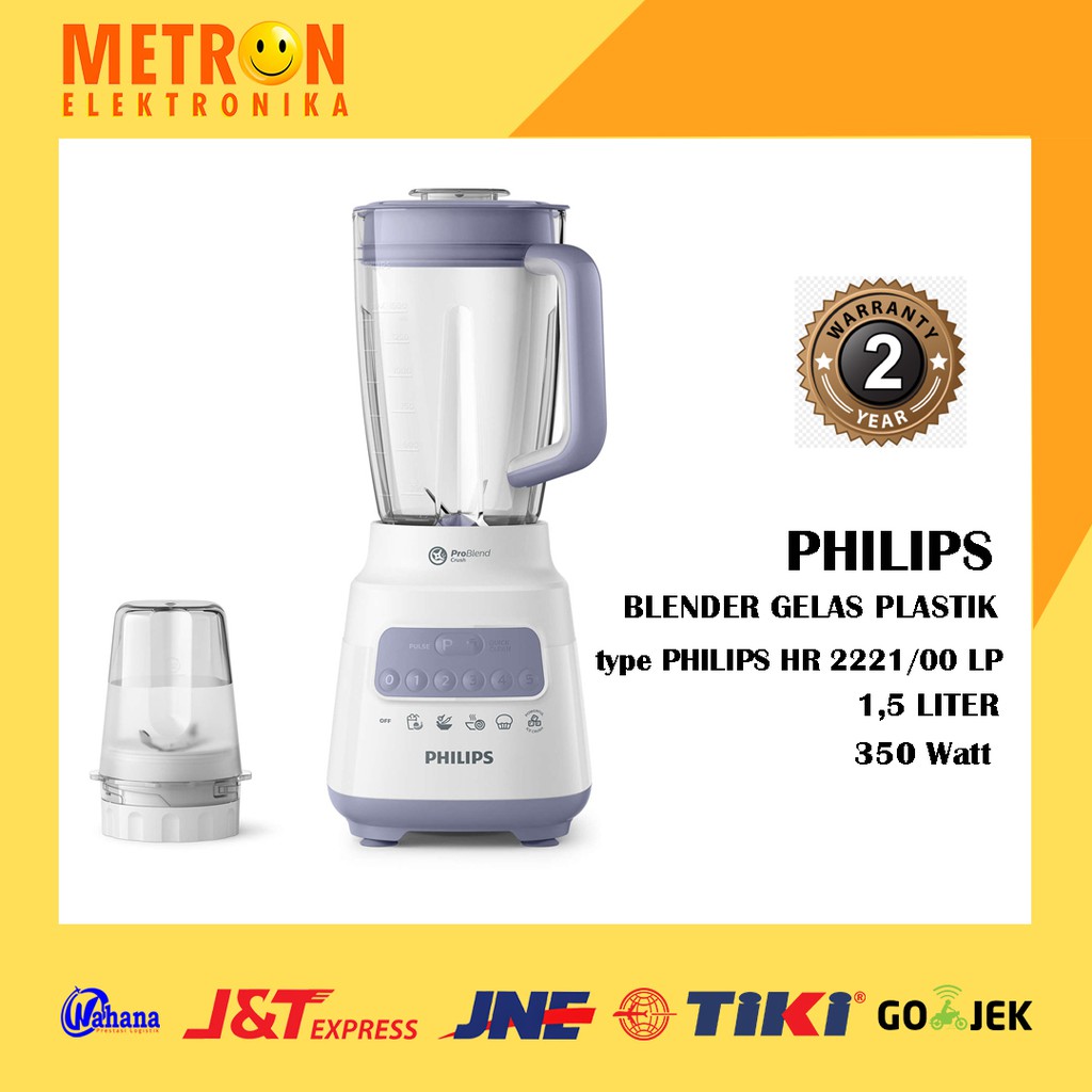 PHILIPS HR 2221/00 LP / LAVENDER PURPLE  / BLENDER GELAS PLASTIK PRO BLEND CRUSH 350 WATT / HR2221