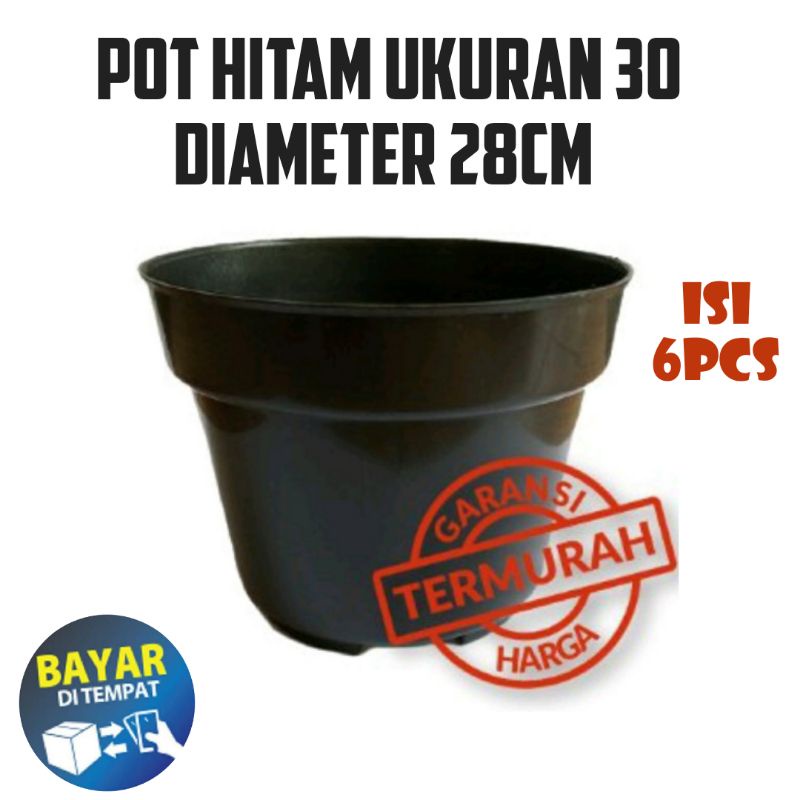 pot hitam ukuran Paket 6 pot tanaman warna hitam diameter 28 cm tinggi 22 cm untuk bibit dan bunga 3
