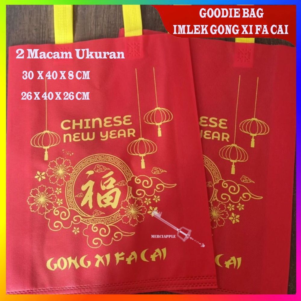 Goodie Bag Imlek 30  X 40 X 8 CM  &amp; 26 X 40 X 26 CM Tas Spunbond Imlek Goodie Bag Imlek Gong Xi Fa Cai Goodie Bag Eco Imlek Chinese New Year Tas Imlek