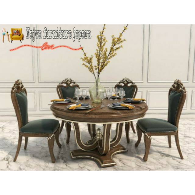 SET MEJA MAKAN JATI ( kursi ukiran )