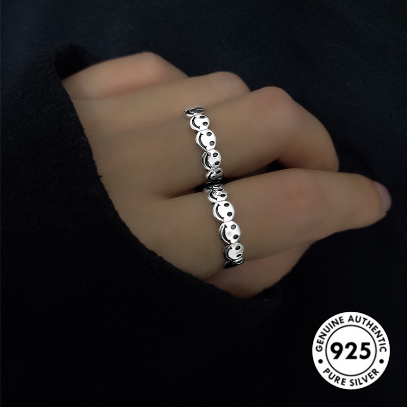 Cincin Sterling Silver 925 Motif Smiley Face Gaya Hip Hop Untuk Pasangan