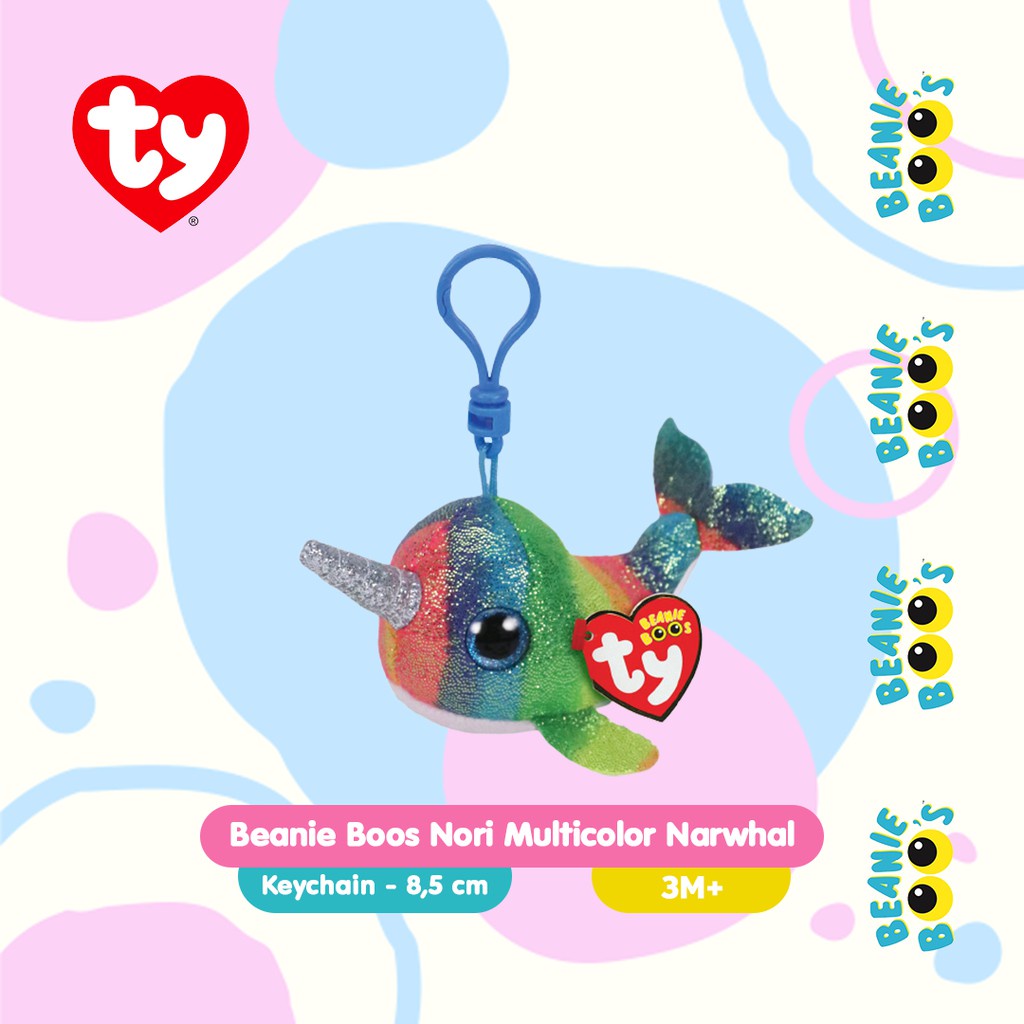 Ty Toys Beanie Boos Nori Multicolor Narwhal Keychain - Gantungan Kunci Boneka Anak 3Y+