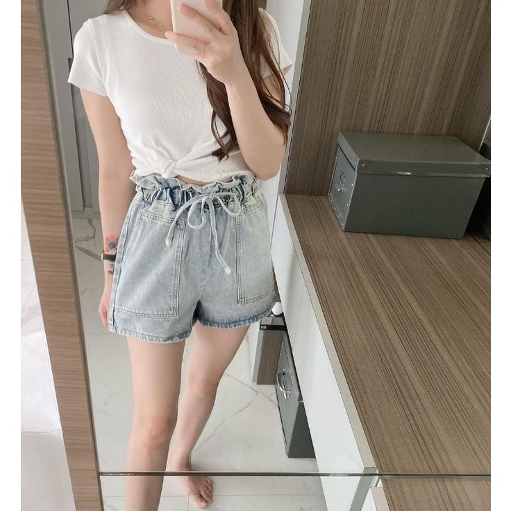 ndudshop Kode: 1735 (short) celana pendek denim | serut karet | jeans pants washed
