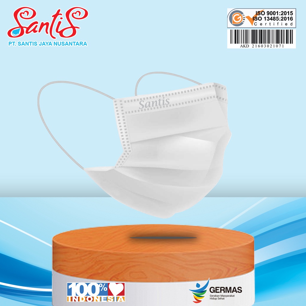 Masker Medis 3ply / Surgical Face Mask / Masker Bedah Santis Ealoop &amp; Headloop