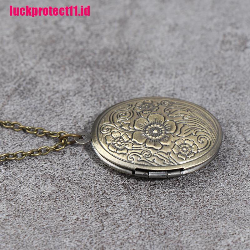 Kalung Rantai Liontin Locket Kuningan Motif Ukiran Bunga Vintage Untuk Wanita