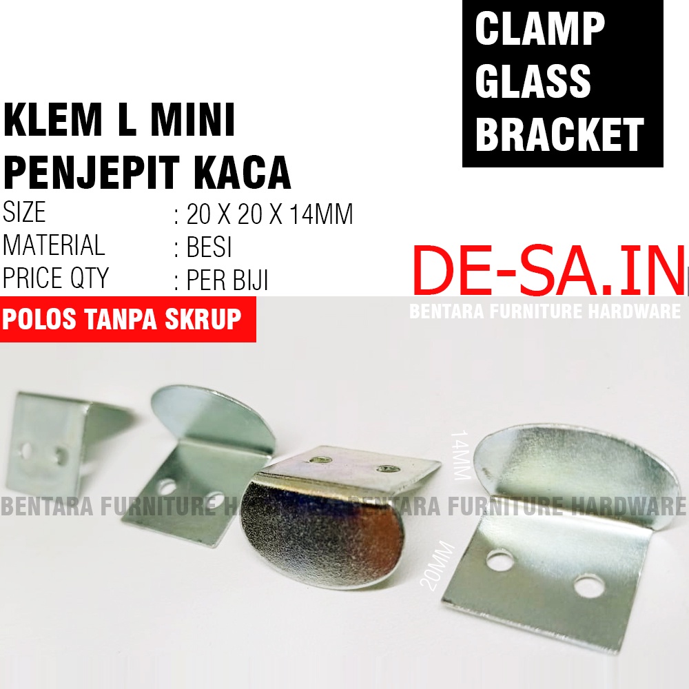 Mini Klem L Kaca  - Plat Tipis Besi Tahanan Penjepit Sudut