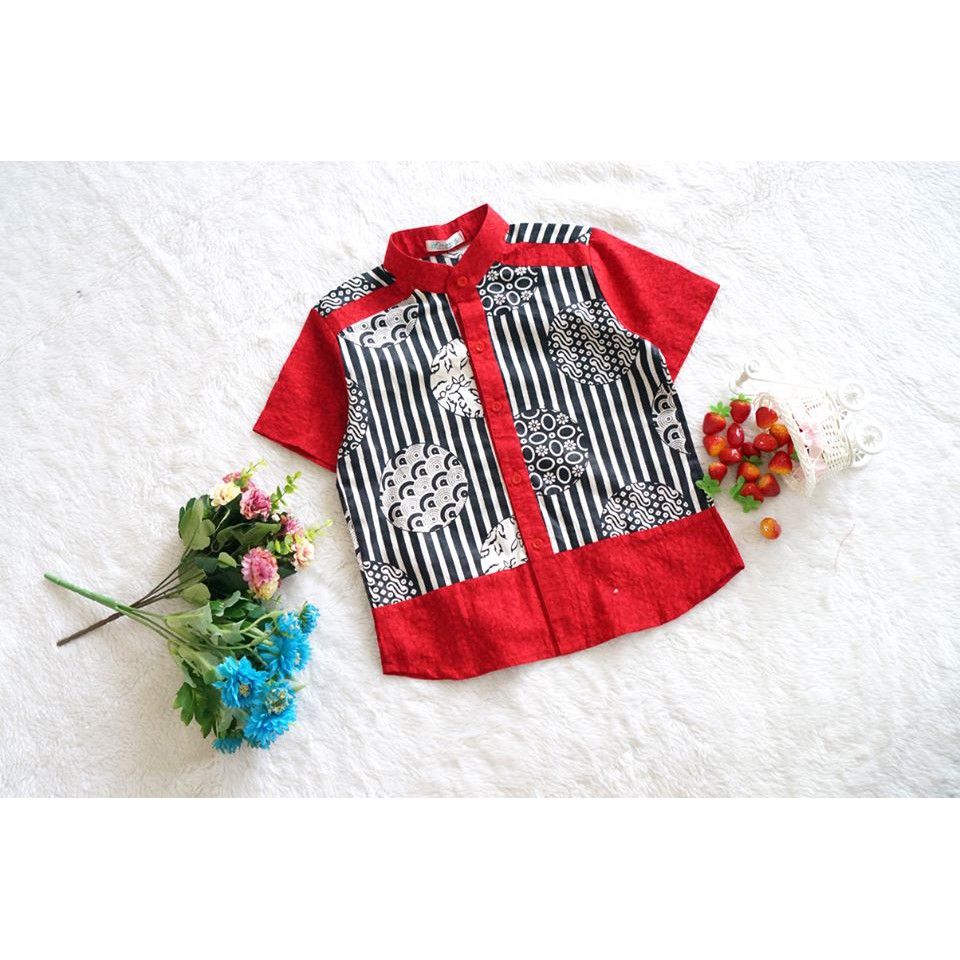 cutevina~kemeja fashion batik kombinasi modern anak cowok 4-12th FC18022