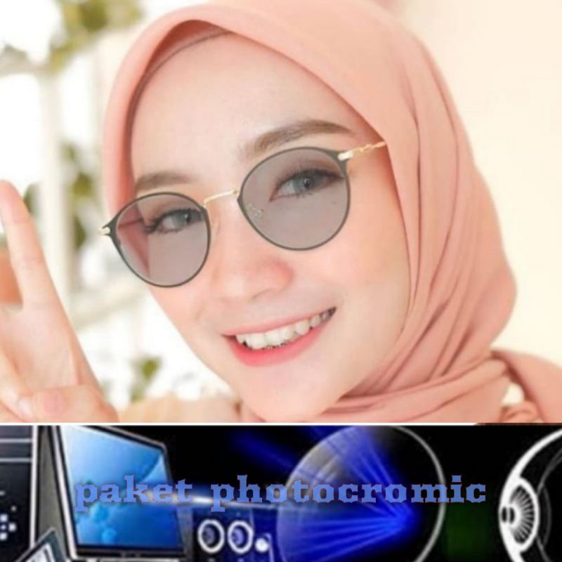 kacamata(1303) paket photocromic anti radiasi normal/minus.kacamata bulat.kacamata wanita