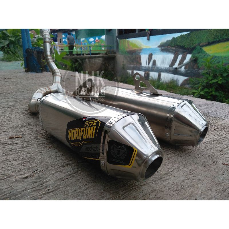KNALPOT CABANG 2 SILINCER UNTUK KLX DTRACKER CRF150L WR155 DOUBLE SILENCER NORIFUMI