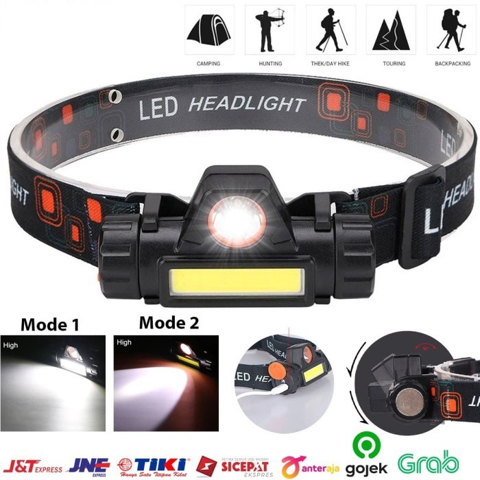 Senter Kepala High Power Head Lamp COB Rechargeable Plus Magnet