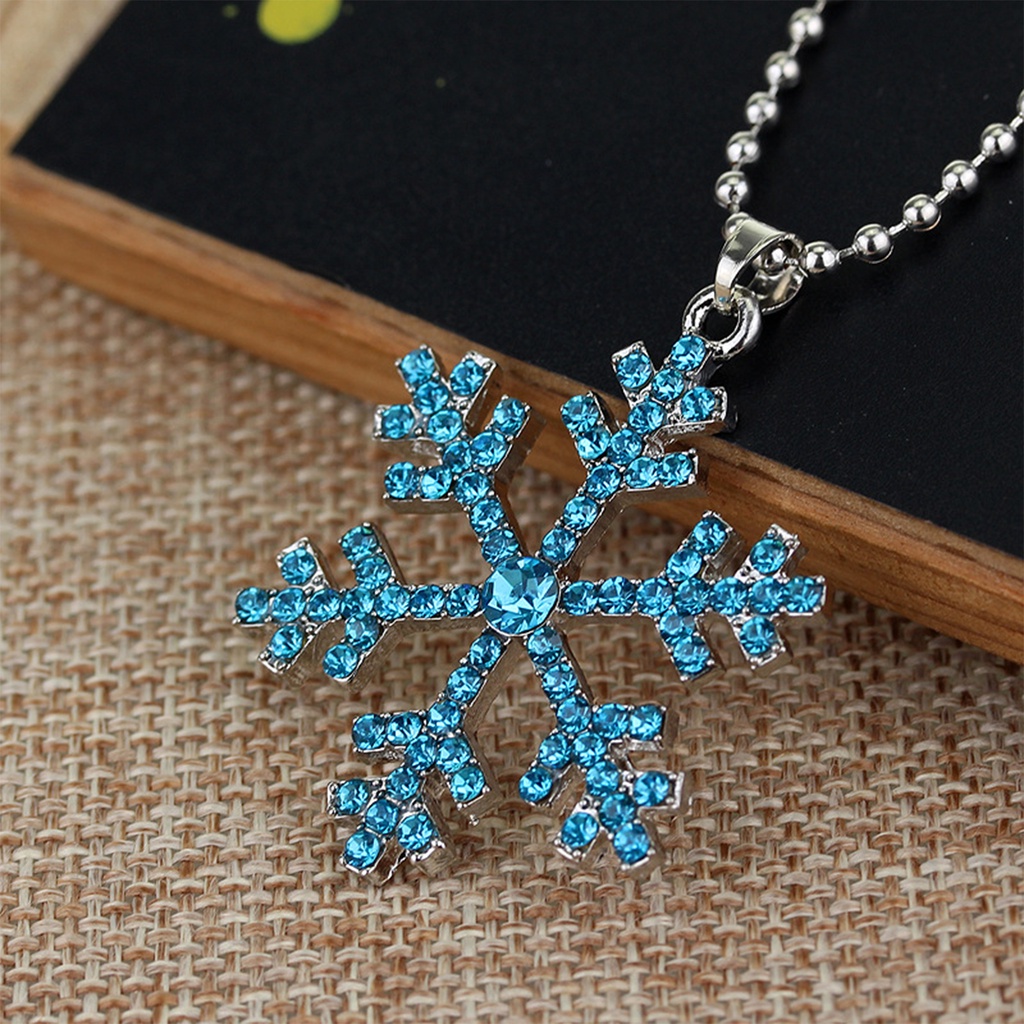 Hu Hu Hu Hu Hu Alat Bantu Pasang Kacamata♡ Kalung Liontin Snowflake Biru Putih Aksen Berlian Imitasi Bahan Alloy Untuk Wanita