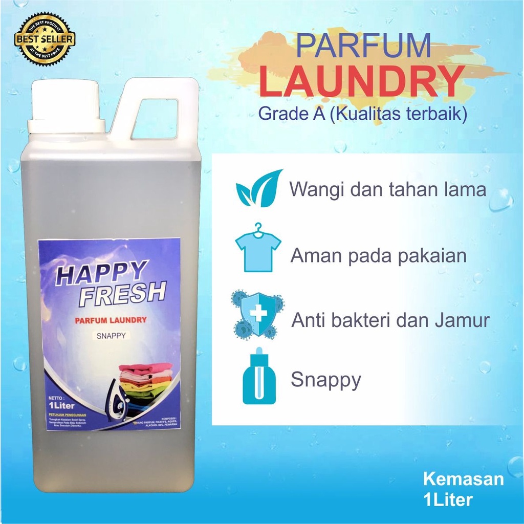Parfum Laundry Pelicin bahan Alkohol dan Pengharum Baju 1Liter &quot;HAPPY FRESH&quot;  Berkualitas Wanginya Tahan Lama Anti Apek dan Anti Jamur