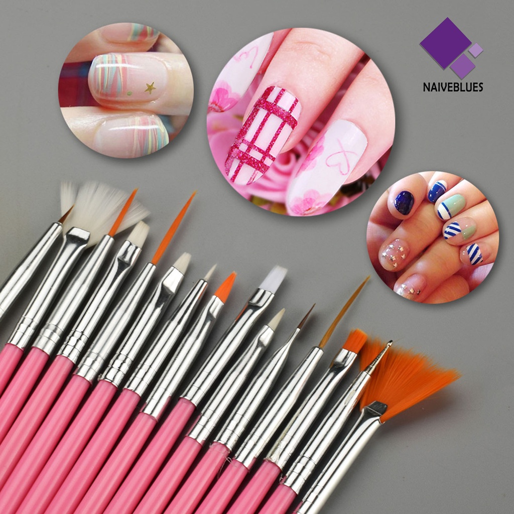 Naiveblue 15pcs / Set Kuas Lukis Kuku Profesional Aneka Bentuk Untuk Nail Art Wanita