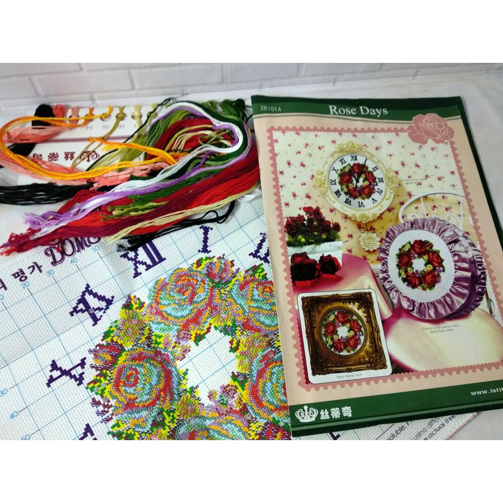 Paket DIY Craft Sulam Kristik DOME 261014 PP Bunga Flower Mawar Rose Pola di Kain