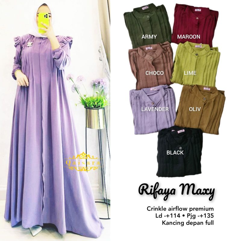 Rifaya maxi-dress wanita bahan crinkle airflow premium