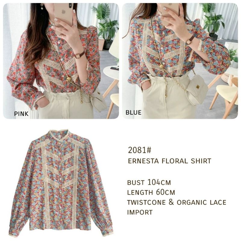 MDLV ~ 2081 ERNESTA FLORAL SHIRT BLOUSE KOREA TERBARU ATASAN IMPORT BLOUSE PREMIUM FASHION IMPORT