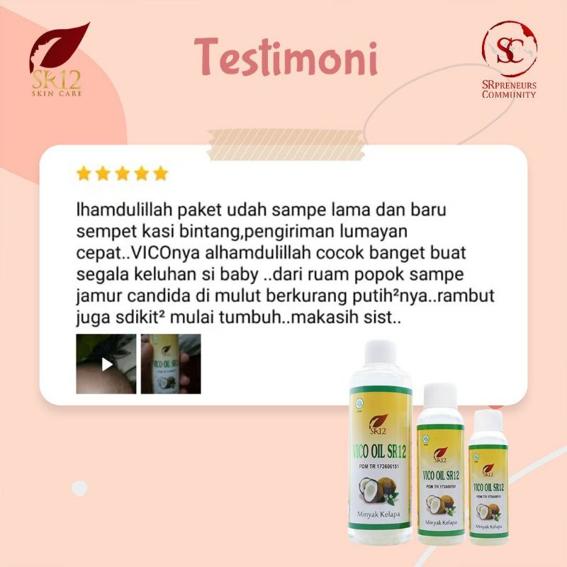 VCO Bayi - Obat Gatal Gatal - Biang Keringat - Ruam Popok Bayi - Obat Ruam Merah - VICO SR12 Minyak Kelapa 100% Herbal Aman BPOM