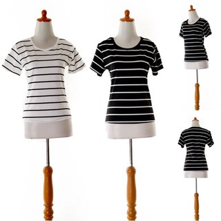 A830431 BAJU KAOS HITAM PUTIH GARIS  SALUR ZEBRA STRIPE 