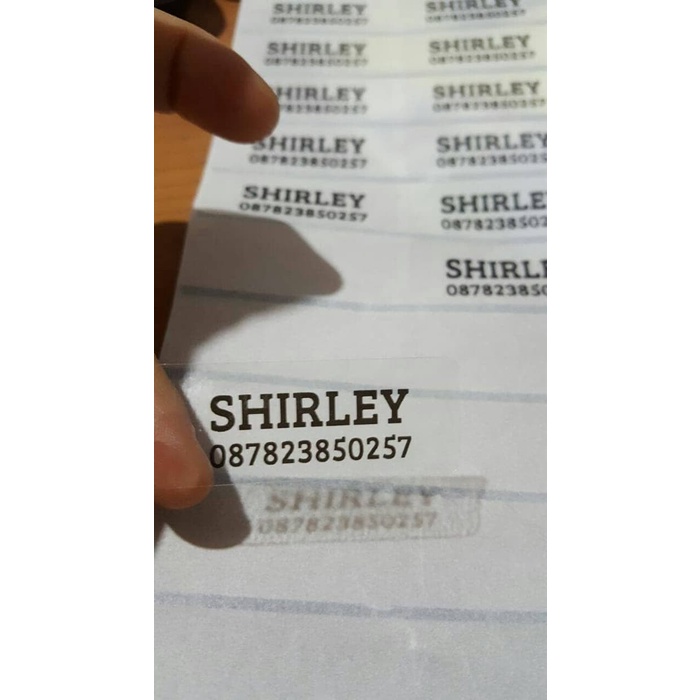 

label nama produk promosi dll waterproof / sticker anti air Transparan