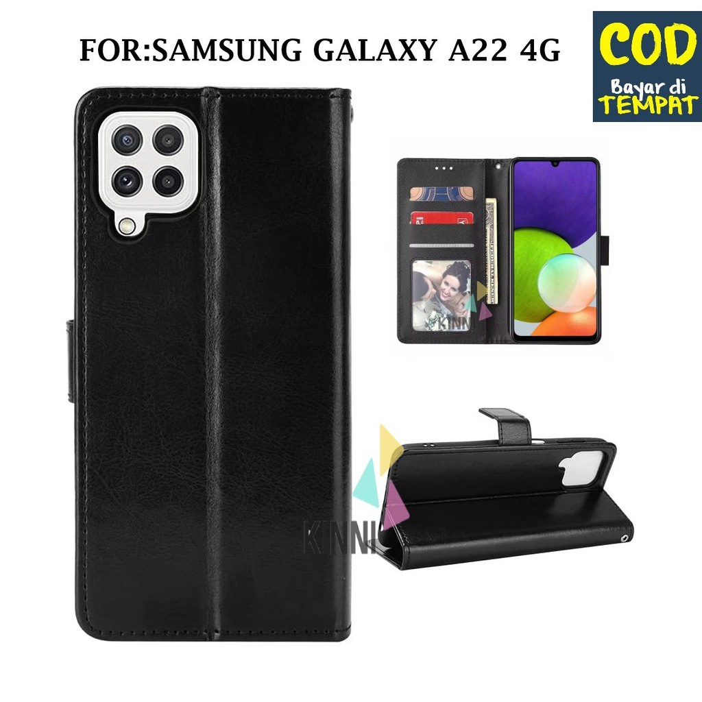 Leather Flip Cover SAMSUNG GALAXY A22 4G (6.4 inch) - Wallet Case Kulit - Casing Dompet