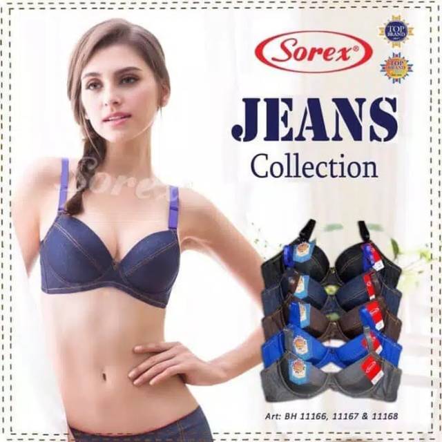 Sorex 11166 |Pakaian Dalam Wanita Bra / BH Kawat Motif Jeans by Kusuma - 32A, Hitam