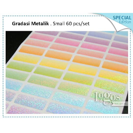 

TERLARIS!! Gradasi Metalik Sticker SMALL Label waterproof. warna warni mix colour UNIK