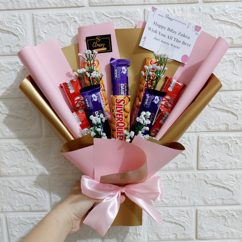 Snack Bouquet Coklat Cadbury / Kitkat / Bucket Bunga Buket Snack Jajan / Hadiah Sidang/ Wisuda