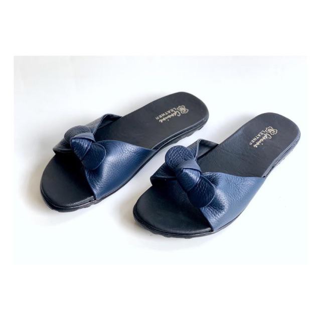 SANDAL KULIT WANITA / SANDAL SLOP / SANDAL TEPLEK WANITA / SANDAL PAPIRUT / SANDAL FLAT PITA-NAVY